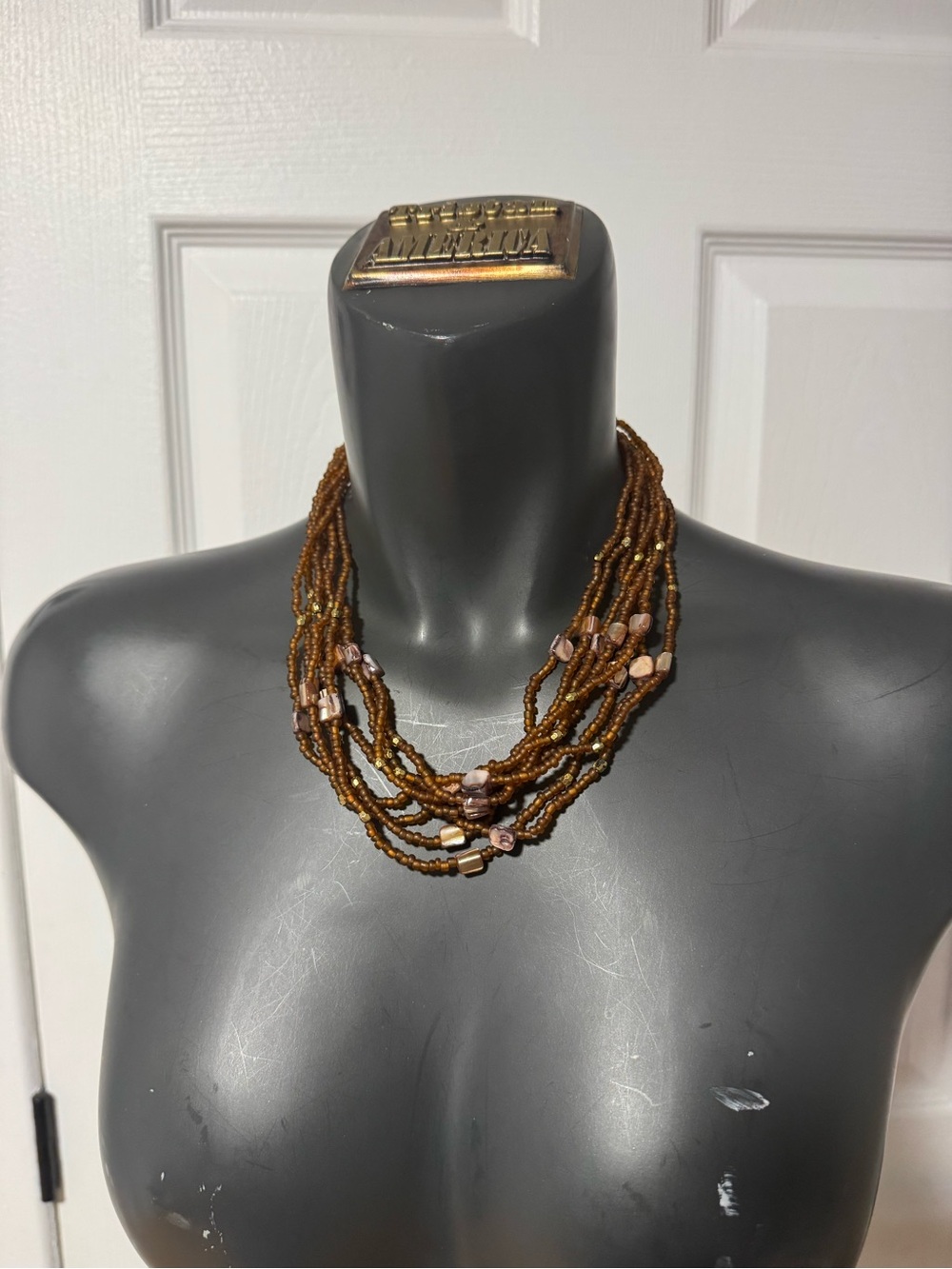 Multi-Strand Brown Beaded Necklace